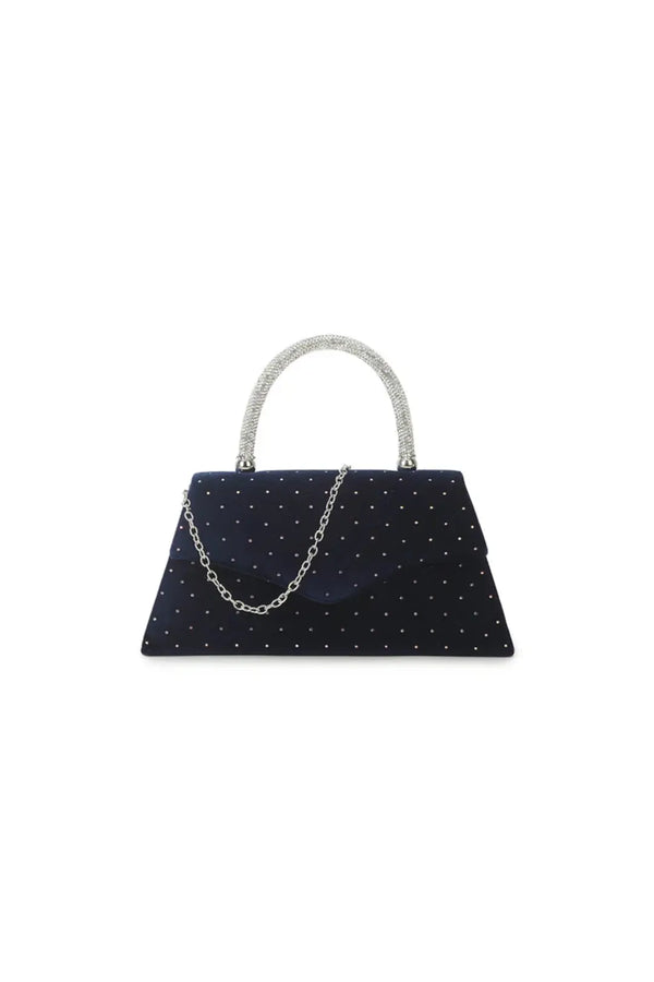 Navy Embellished Velvet Small Top Handle Evening Bag-0