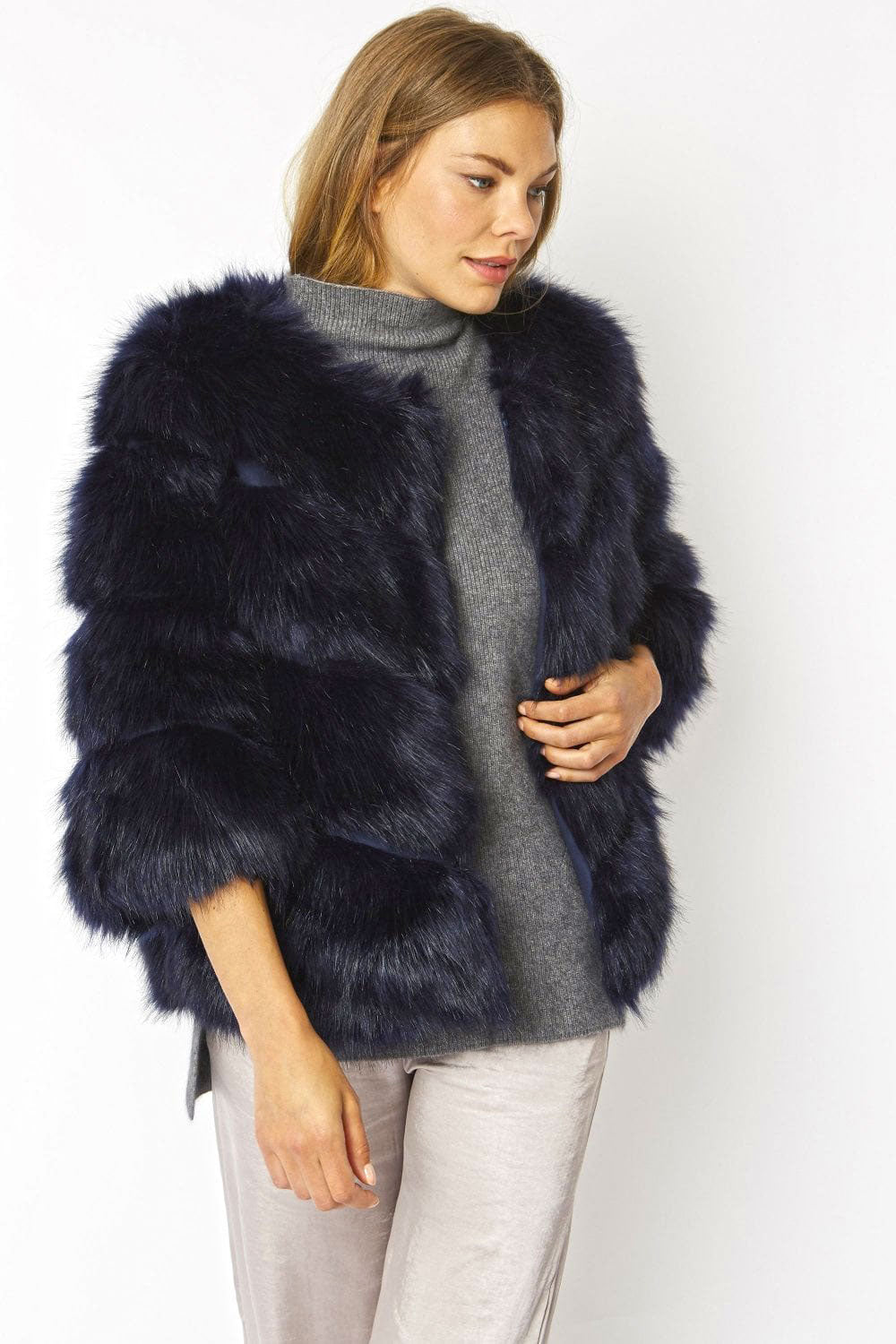 Navy Faux Fur Ella Coat-4