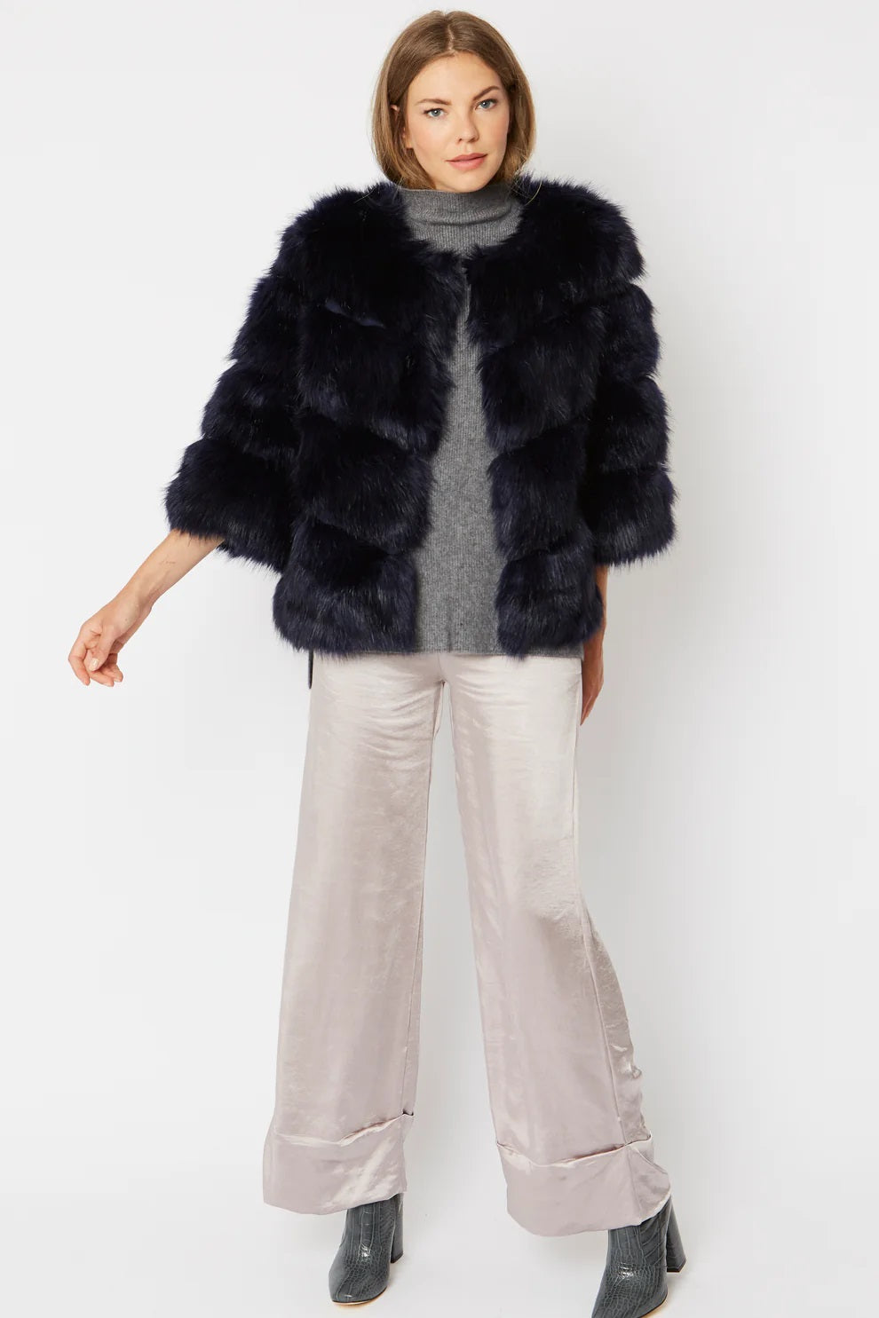 Navy Faux Fur Ella Coat-2