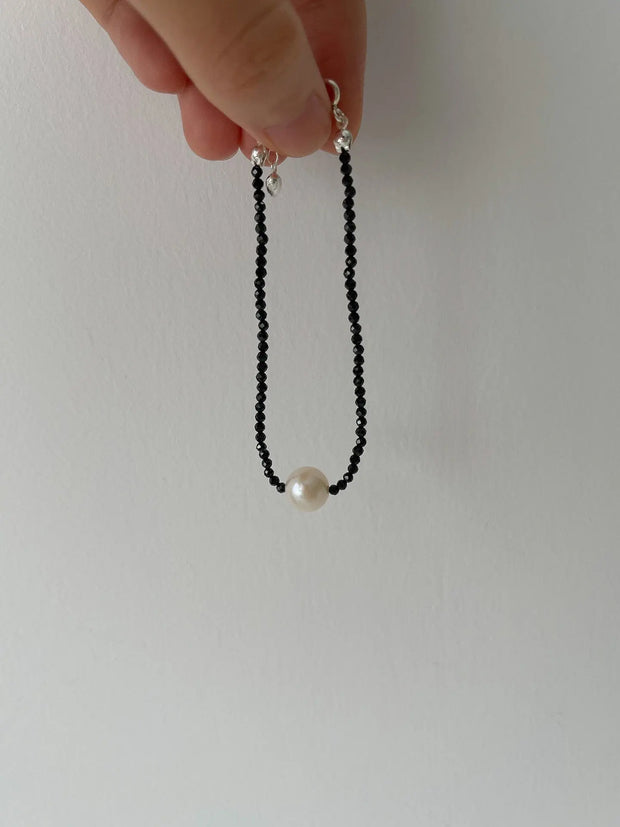 Black Spinel Beaded Pearl Bracelet / Necklace-5