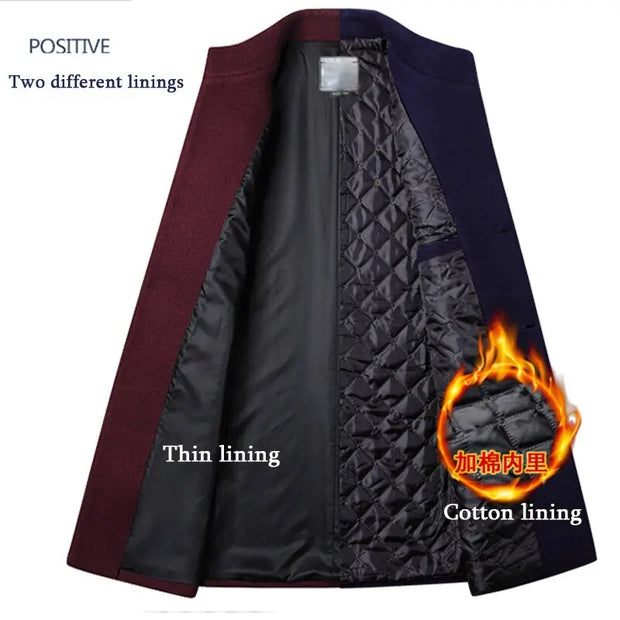 New Brand Autumn Winter 30% Wool Men Thick Coats Stand Collar Male Fashion Wool Blend Jackets Outerwear Smart Casual Trench - Memoriex 