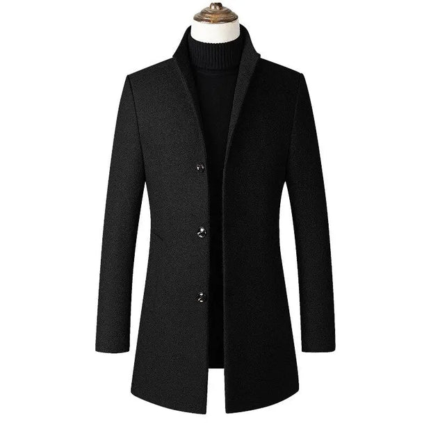 New Brand Autumn Winter 30% Wool Men Thick Coats Stand Collar Male Fashion Wool Blend Jackets Outerwear Smart Casual Trench - Memoriex 