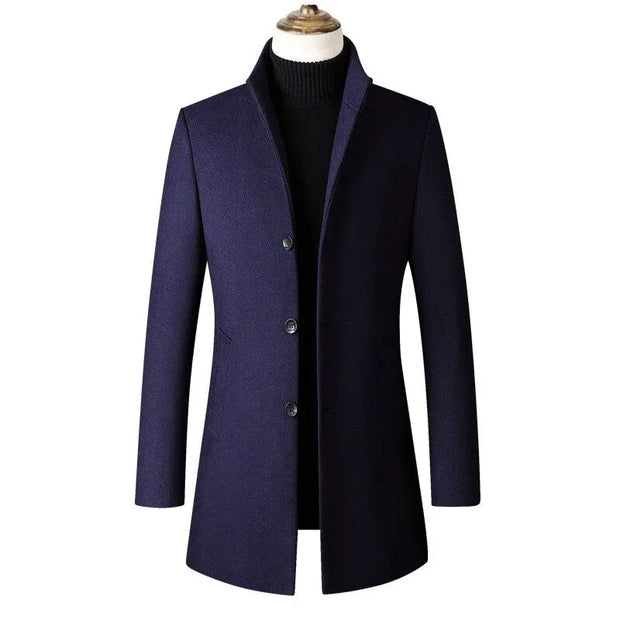 New Brand Autumn Winter 30% Wool Men Thick Coats Stand Collar Male Fashion Wool Blend Jackets Outerwear Smart Casual Trench - Memoriex 