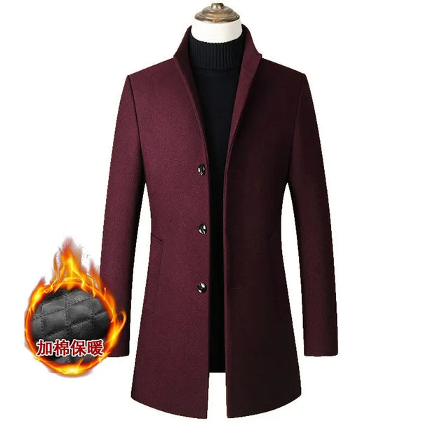 New Brand Autumn Winter 30% Wool Men Thick Coats Stand Collar Male Fashion Wool Blend Jackets Outerwear Smart Casual Trench - Memoriex 