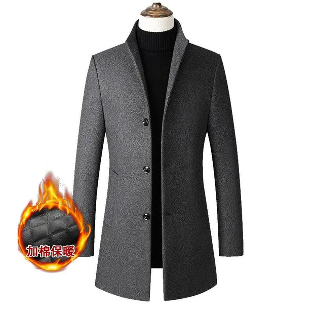 New Brand Autumn Winter 30% Wool Men Thick Coats Stand Collar Male Fashion Wool Blend Jackets Outerwear Smart Casual Trench - Memoriex 