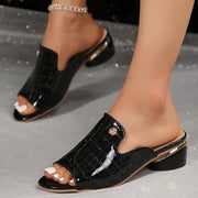 New Chunky Heel Patent Leather Plus Size Temperament Women's Fashion Sandals - Memoriex 