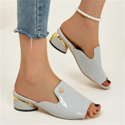 New Chunky Heel Patent Leather Plus Size Temperament Women's Fashion Sandals - Memoriex 