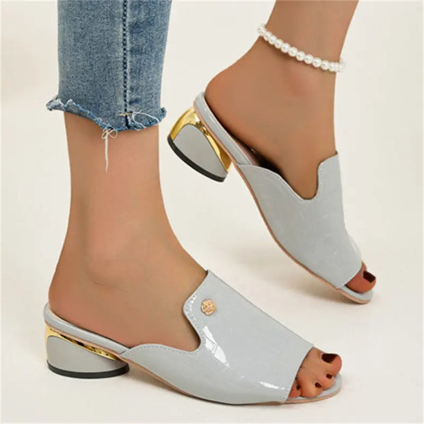New Chunky Heel Patent Leather Plus Size Temperament Women's Fashion Sandals - Memoriex 