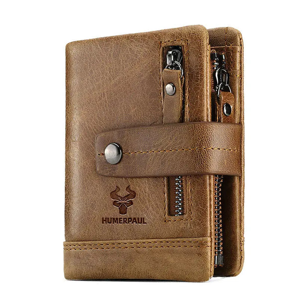 New Leather Wallet Crazy Horse Leather Zipper Buckle Wallet Leather Multifunctional Clutch - Memoriex 