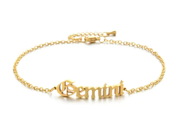 New product retro twelve constellation anklet real gold plating clavicle chain stainless steel anklet female - Memoriex 