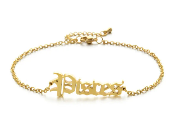 New product retro twelve constellation anklet real gold plating clavicle chain stainless steel anklet female - Memoriex 