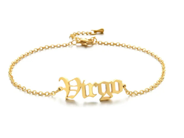 New product retro twelve constellation anklet real gold plating clavicle chain stainless steel anklet female - Memoriex 