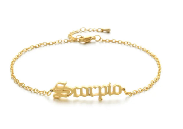 New product retro twelve constellation anklet real gold plating clavicle chain stainless steel anklet female - Memoriex 