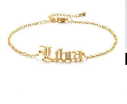 New product retro twelve constellation anklet real gold plating clavicle chain stainless steel anklet female - Memoriex 