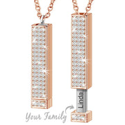 New retractable three dimensional rod pendant DIY can be engraved name mother's day thanksgiving double diamond necklace - Memoriex 