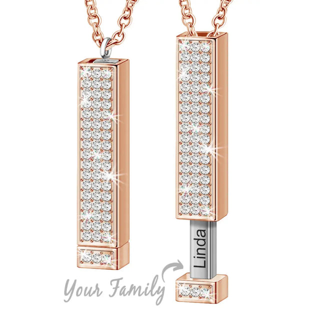 New retractable three dimensional rod pendant DIY can be engraved name mother's day thanksgiving double diamond necklace - Memoriex 