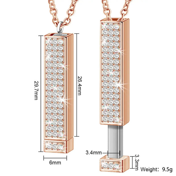 New retractable three dimensional rod pendant DIY can be engraved name mother's day thanksgiving double diamond necklace - Memoriex 