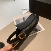 Niche genuine leather women's slippers, ugly, cute, big-headed, toe-toe, half-slip, lazy-style slippers - Memoriex 