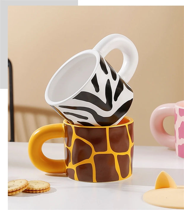 Nordic Style Solid Color Mug Simple Markle Pattern Ceramic Cup Tropical Resistant Handle Home Office Coffee Cup - Memoriex