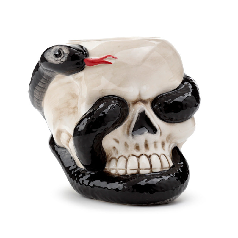 Ceramic Shaped Oil Burner - Coiled Snake and Skull OB381-0