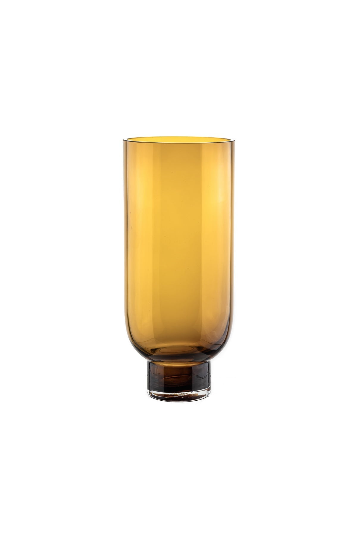 Sober modern glass vase, cylindrical shape on a solid base, warm dark orange, OMAHA14AM-0