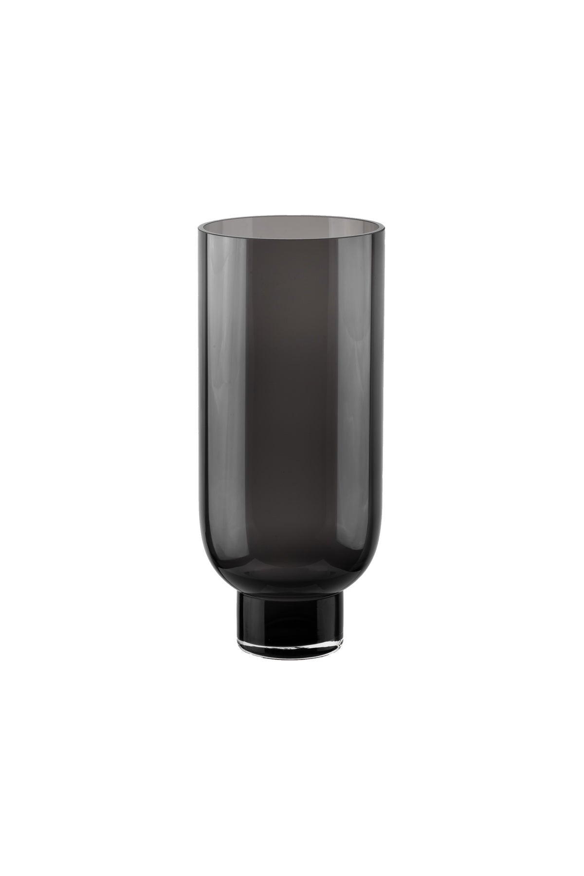 Sober modern glass vase, cylindrical shape on a solid base, dark grey, OMAHA14GR-0