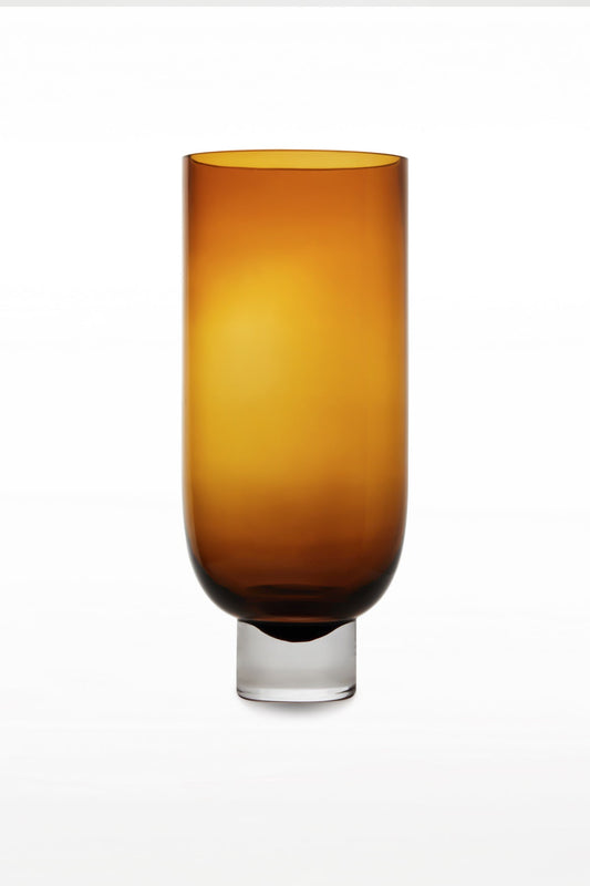 Modern Luxury 9MM thick glass vase, Sober Design, very tall, warm dark orange, OMAHA36AM-0