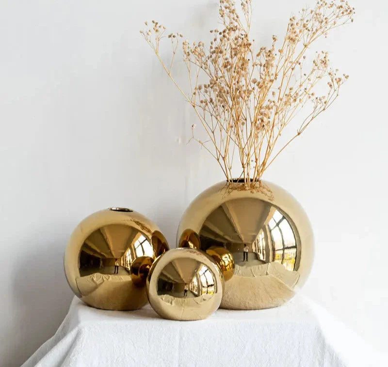 Plating Golden Ball Ceramic Vase-0