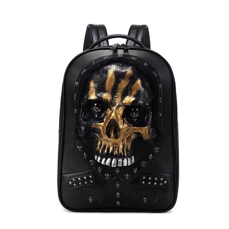 3D Skull Backpack,Studded Skull, With Hair Large Laptop Backpack-2