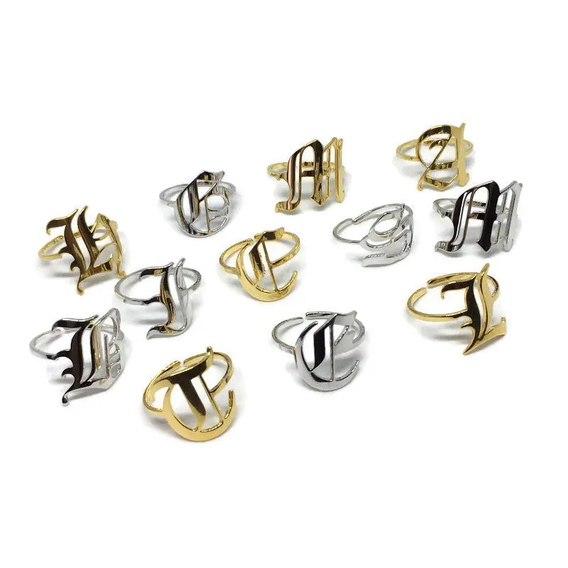 Old English Adjustable Initial Ring-0