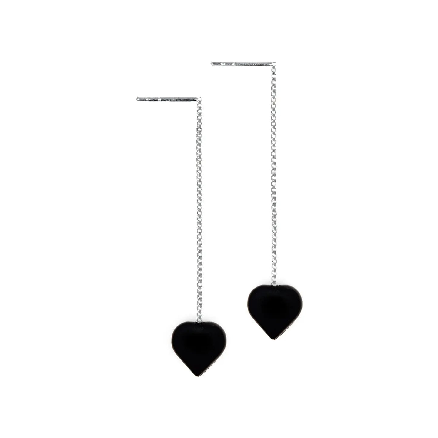 Onyx Heart Threader Earrings - Memoriex