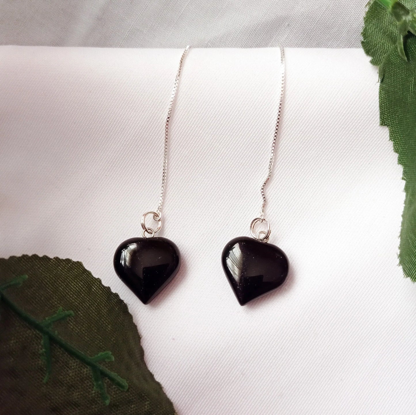 Onyx Heart Threader Earrings - Memoriex