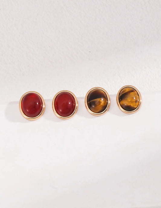 Minimaist Tiger Eye / Onyx Stud Earrings - Memoriex