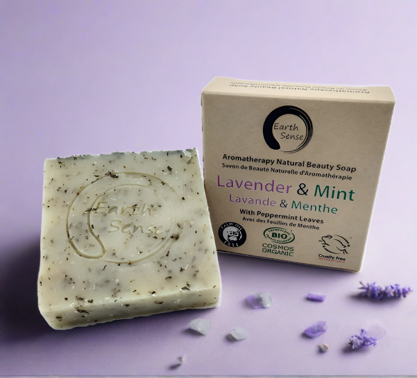 Organic Certified Solid Soap - Lavender & Mint with Shredded Mint Leaves 90g - Memoriex 