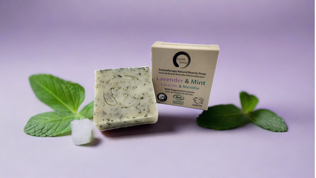 Organic Certified Solid Soap - Lavender & Mint with Shredded Mint Leaves 90g - Memoriex 