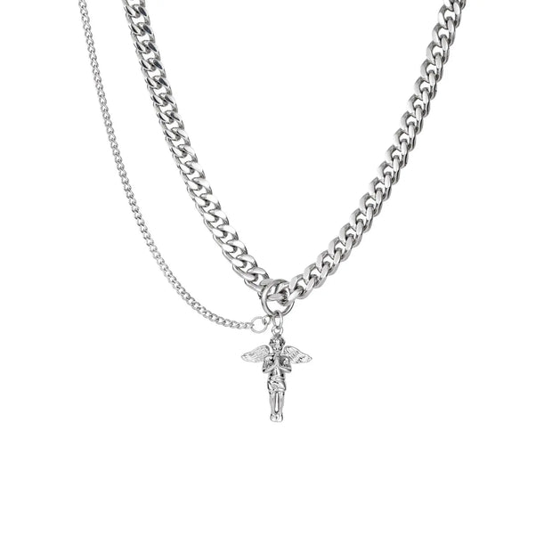 Original Gender Free Unisex Double Layer Star Angel Hip Hop Men's Necklace Advanced Titanium Steel Women's Chain - Memoriex 