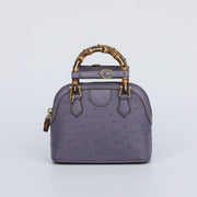 Ostrich Leather  Mini Shell  Bag Bamboo Handle Top Handle Cross Body Handbag-1