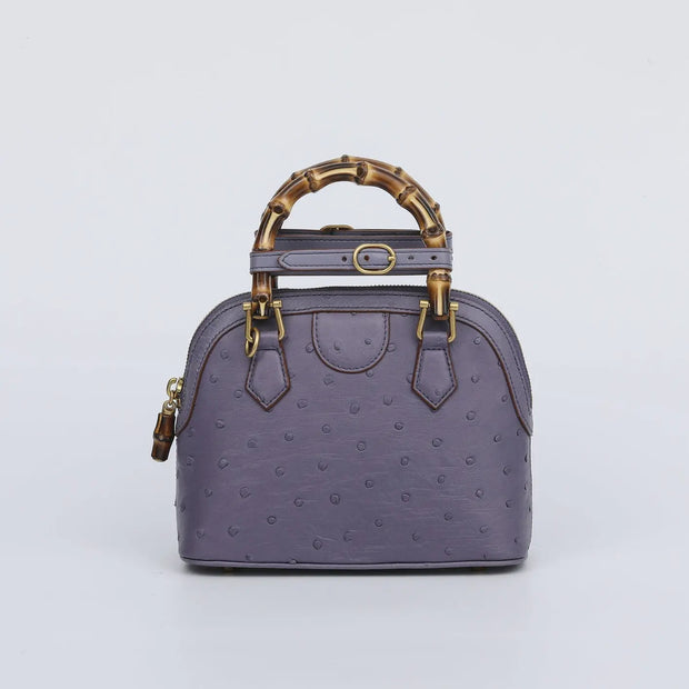 Ostrich Leather  Mini Shell  Bag Bamboo Handle Top Handle Cross Body Handbag-1