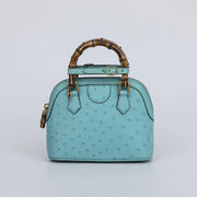 Ostrich Leather  Mini Shell  Bag Bamboo Handle Top Handle Cross Body Handbag-2