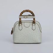 Ostrich Leather  Mini Shell  Bag Bamboo Handle Top Handle Cross Body Handbag-4