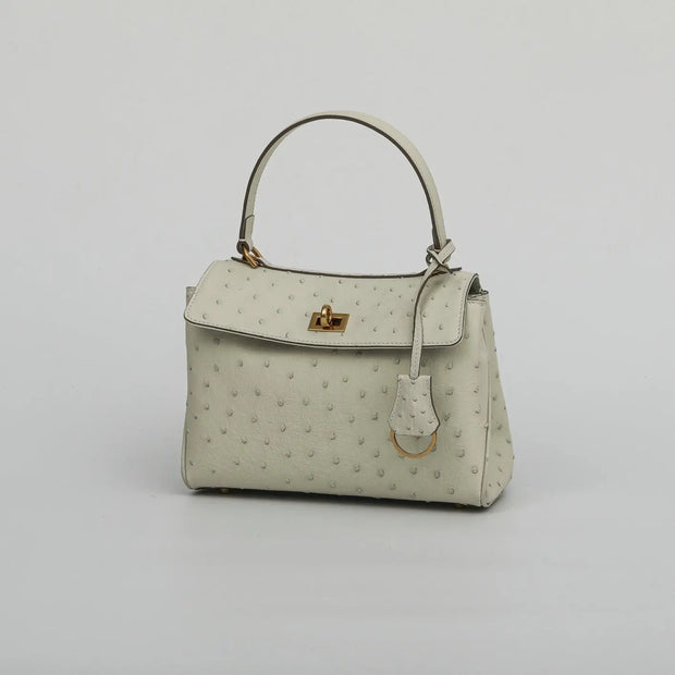 Ostrich Leather  Top Handle Tote Bag-4