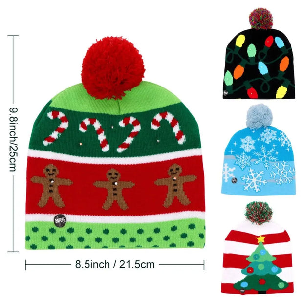 OurWarm Led Light Cotton Christmas Hat Knit Up Beanie Hat Kids Adult Children Cap Christmas Party Decoration New Year Gifts - Memoriex 
