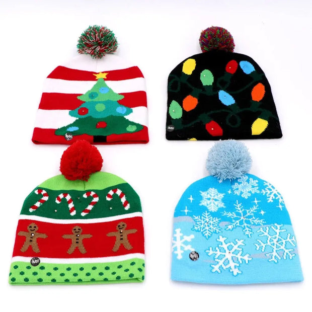 OurWarm Led Light Cotton Christmas Hat Knit Up Beanie Hat Kids Adult Children Cap Christmas Party Decoration New Year Gifts - Memoriex 