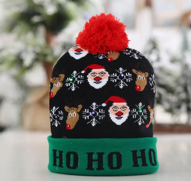 OurWarm Led Light Cotton Christmas Hat Knit Up Beanie Hat Kids Adult Children Cap Christmas Party Decoration New Year Gifts - Memoriex 