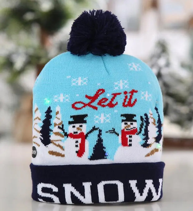 OurWarm Led Light Cotton Christmas Hat Knit Up Beanie Hat Kids Adult Children Cap Christmas Party Decoration New Year Gifts - Memoriex 