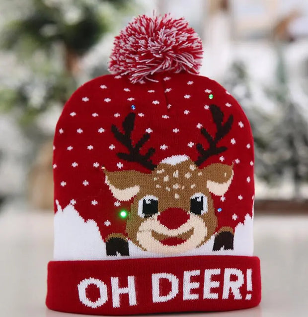 OurWarm Led Light Cotton Christmas Hat Knit Up Beanie Hat Kids Adult Children Cap Christmas Party Decoration New Year Gifts - Memoriex 