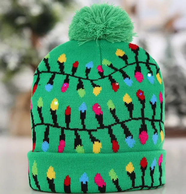 OurWarm Led Light Cotton Christmas Hat Knit Up Beanie Hat Kids Adult Children Cap Christmas Party Decoration New Year Gifts - Memoriex 