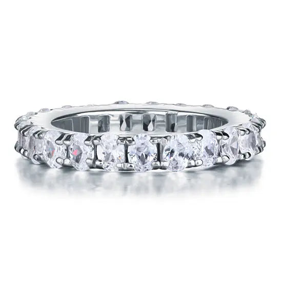 Oval Cut Eternity Solid Sterling 925 Silver Created Diamond Ring XFR8059-2