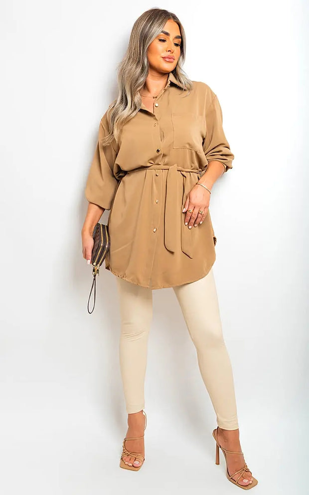 Oversized Button Front Belted Top-2