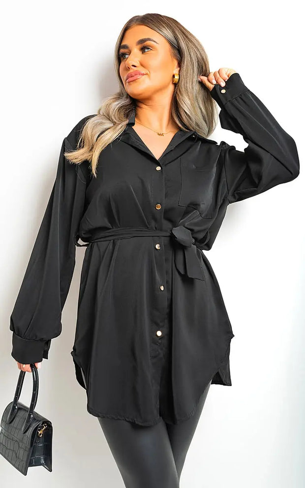Oversized Button Front Belted Top-3